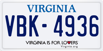 VA license plate VBK4936