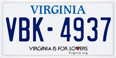 VA license plate VBK4937