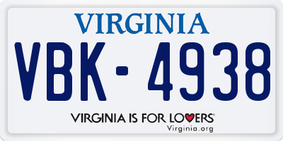 VA license plate VBK4938