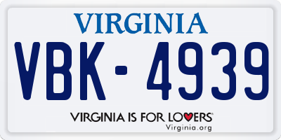 VA license plate VBK4939