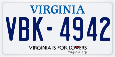 VA license plate VBK4942