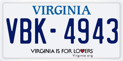 VA license plate VBK4943