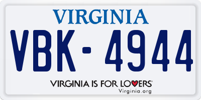 VA license plate VBK4944