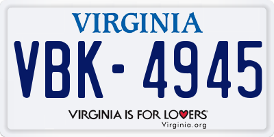 VA license plate VBK4945