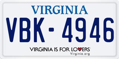 VA license plate VBK4946