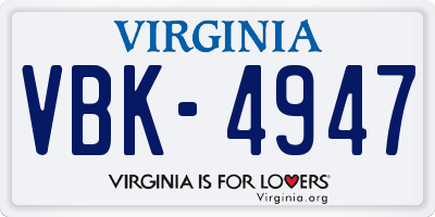 VA license plate VBK4947