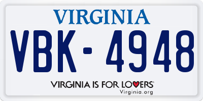 VA license plate VBK4948