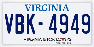 VA license plate VBK4949