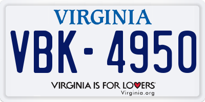 VA license plate VBK4950