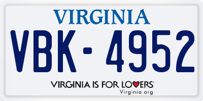 VA license plate VBK4952