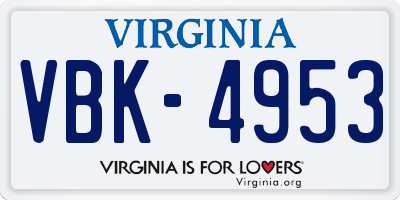 VA license plate VBK4953