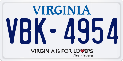 VA license plate VBK4954