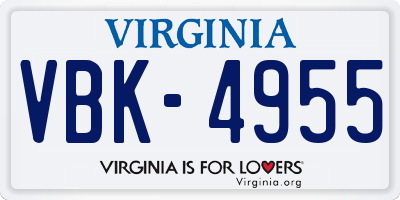 VA license plate VBK4955