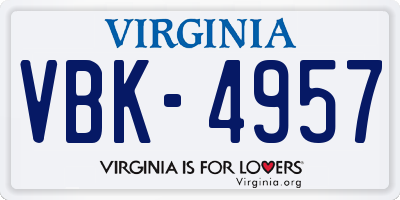 VA license plate VBK4957