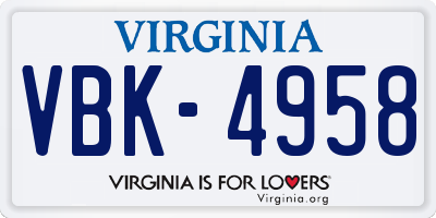 VA license plate VBK4958
