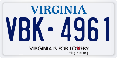 VA license plate VBK4961
