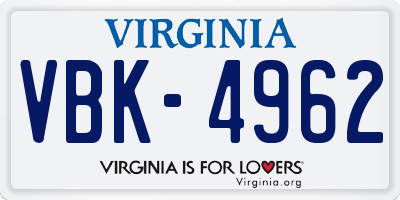 VA license plate VBK4962