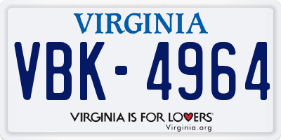 VA license plate VBK4964