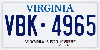 VA license plate VBK4965
