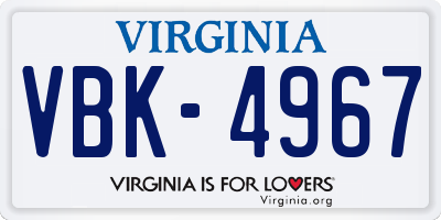 VA license plate VBK4967
