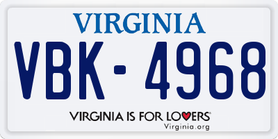VA license plate VBK4968