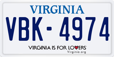 VA license plate VBK4974