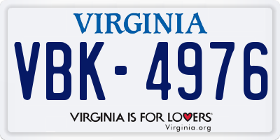 VA license plate VBK4976