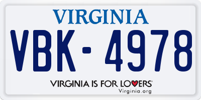 VA license plate VBK4978