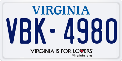 VA license plate VBK4980