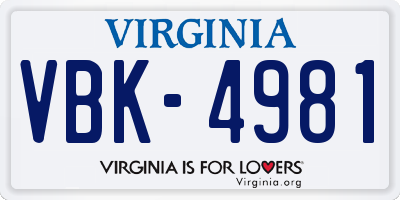 VA license plate VBK4981