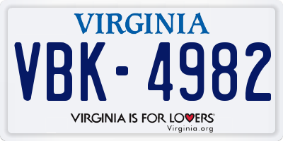 VA license plate VBK4982
