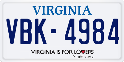 VA license plate VBK4984