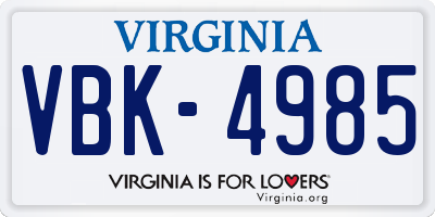VA license plate VBK4985