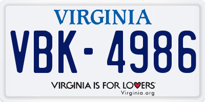 VA license plate VBK4986