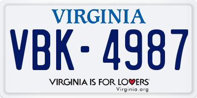 VA license plate VBK4987