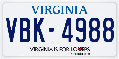 VA license plate VBK4988