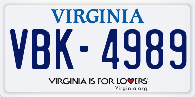 VA license plate VBK4989