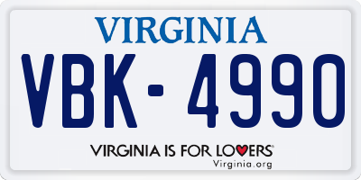 VA license plate VBK4990