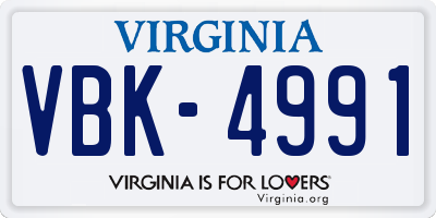 VA license plate VBK4991