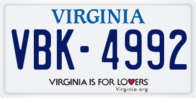 VA license plate VBK4992