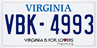 VA license plate VBK4993
