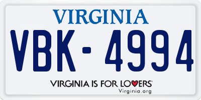 VA license plate VBK4994