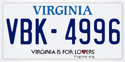 VA license plate VBK4996