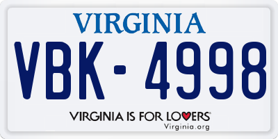 VA license plate VBK4998
