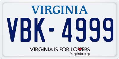 VA license plate VBK4999