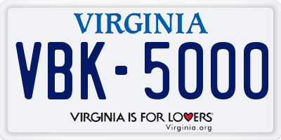 VA license plate VBK5000