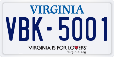 VA license plate VBK5001