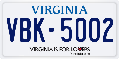 VA license plate VBK5002