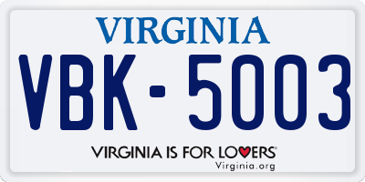 VA license plate VBK5003