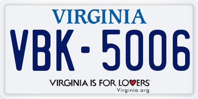 VA license plate VBK5006